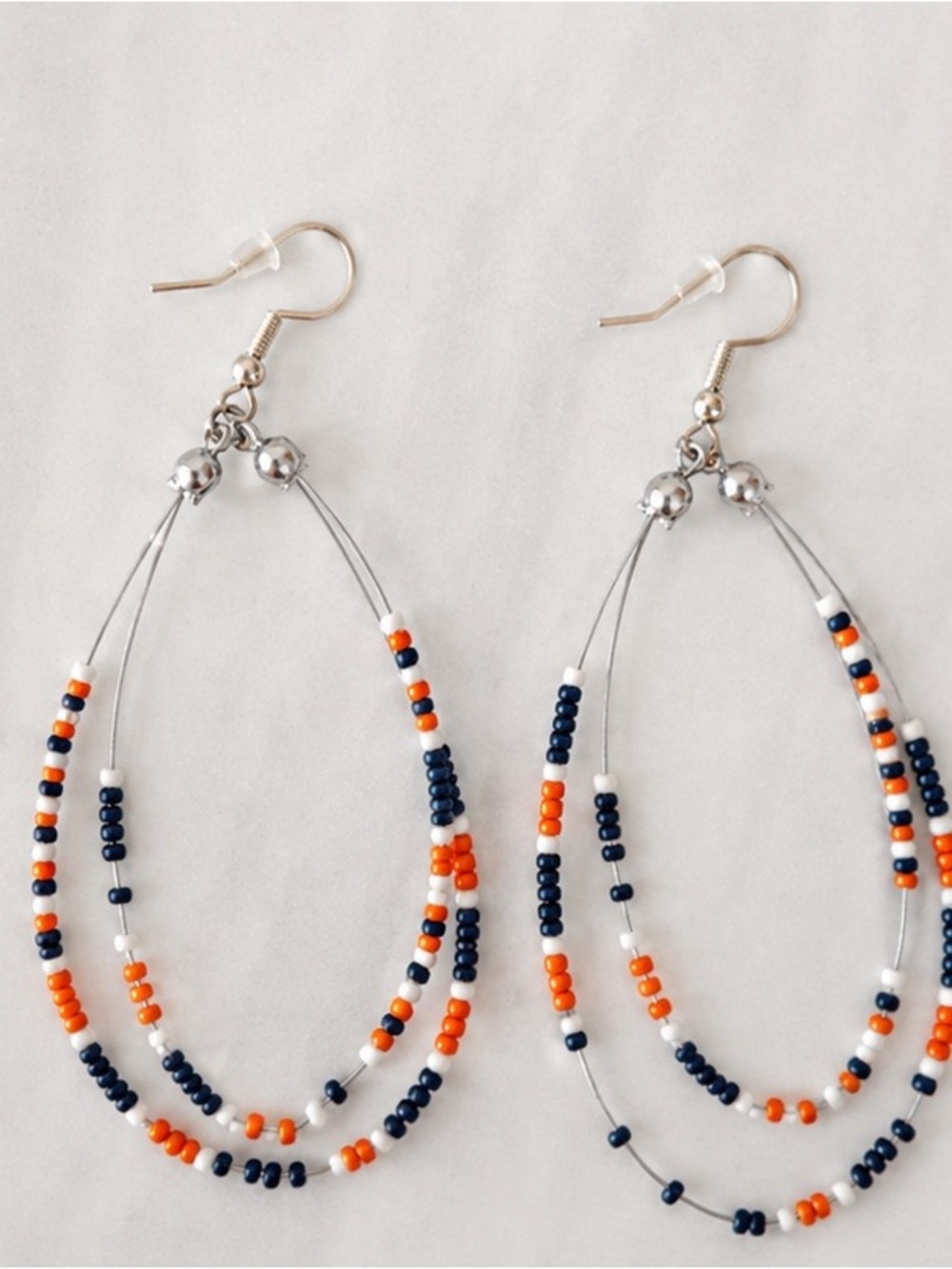 Auburn Game Day Seed Bead Earrings | Orange Navy White Teardrop Earrings